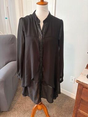 Double Zero Black Layered Chiffon Tunic with sparkle Trim